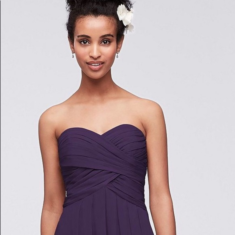 David's Bridal Plum Strapless Bridesmaid's Dress